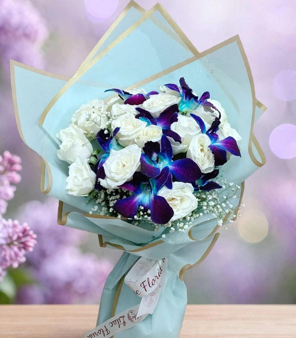 White Rose with Blue Orchid